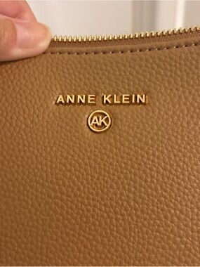 Anne Klein Tan Pebbled Leather Crossbody with Gold Logo
